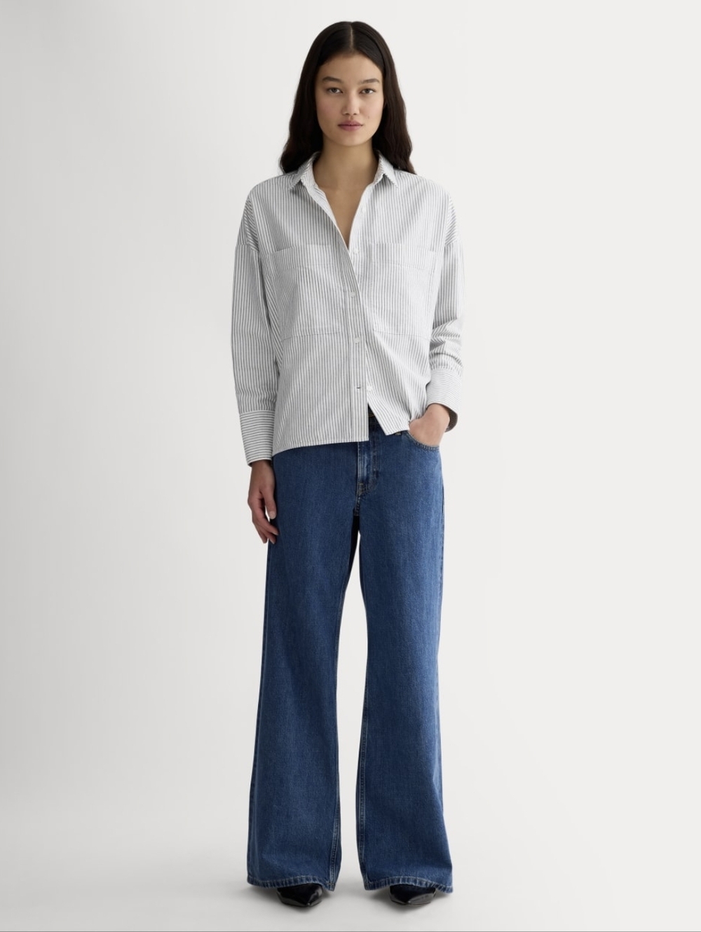 Everlane Boxy Oxford Like New Size Medium White & Gray Striped